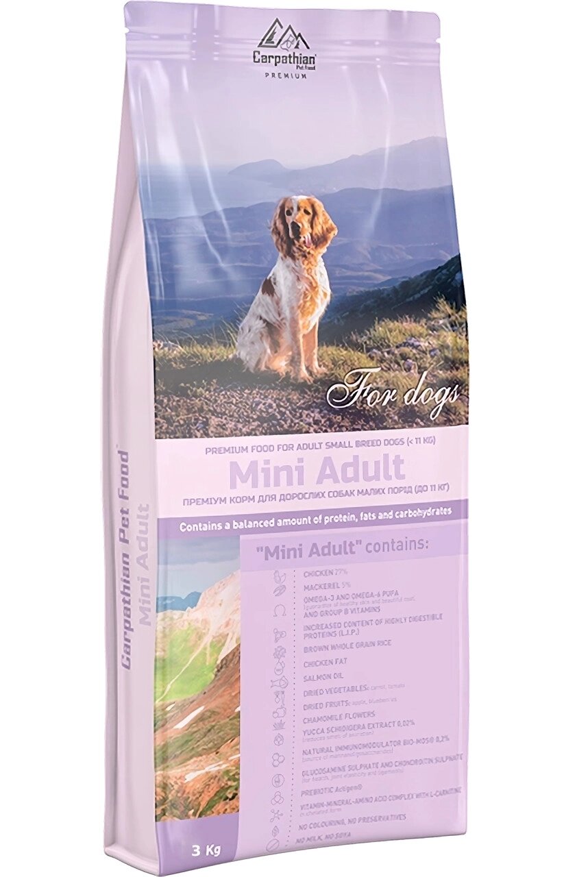 Сухий корм Carpathian Pet Food Mini Adult для дорослих собак малих порід вагою до 11 кг, 3 кг від компанії ZooVet - Інтернет зоомагазин самих низьких цін - фото 1