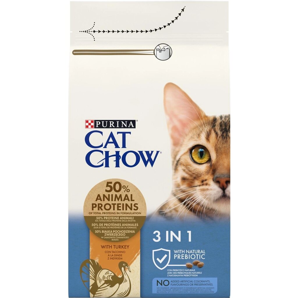 Сухий корм для дорослих котів Cat Chow Feline 3 in 1 з формулою потрійної дії з індичкою 1.5 кг від компанії ZooVet - Інтернет зоомагазин самих низьких цін - фото 1