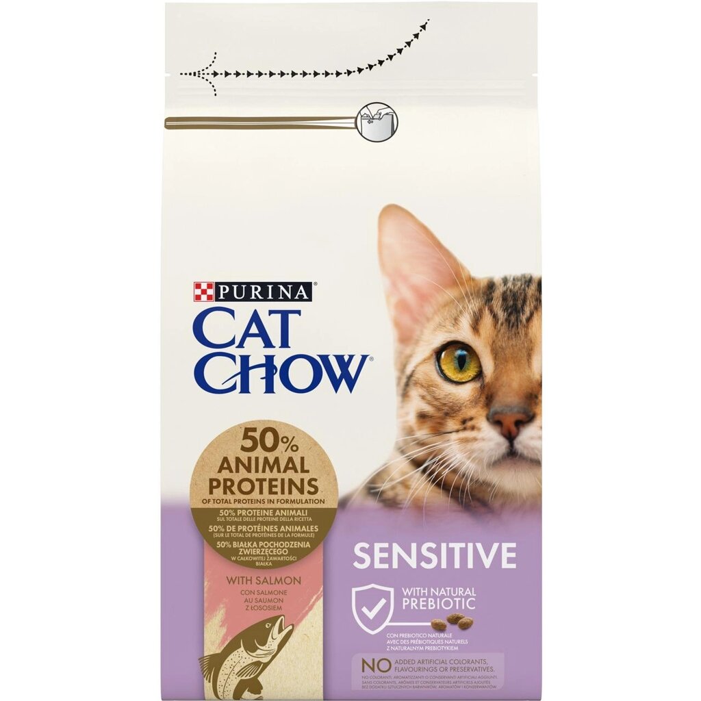 Сухий корм для дорослих котів із чутливою шкірою та травленням Cat Chow Sensitive з лососем 1.5 кг від компанії ZooVet - Інтернет зоомагазин самих низьких цін - фото 1