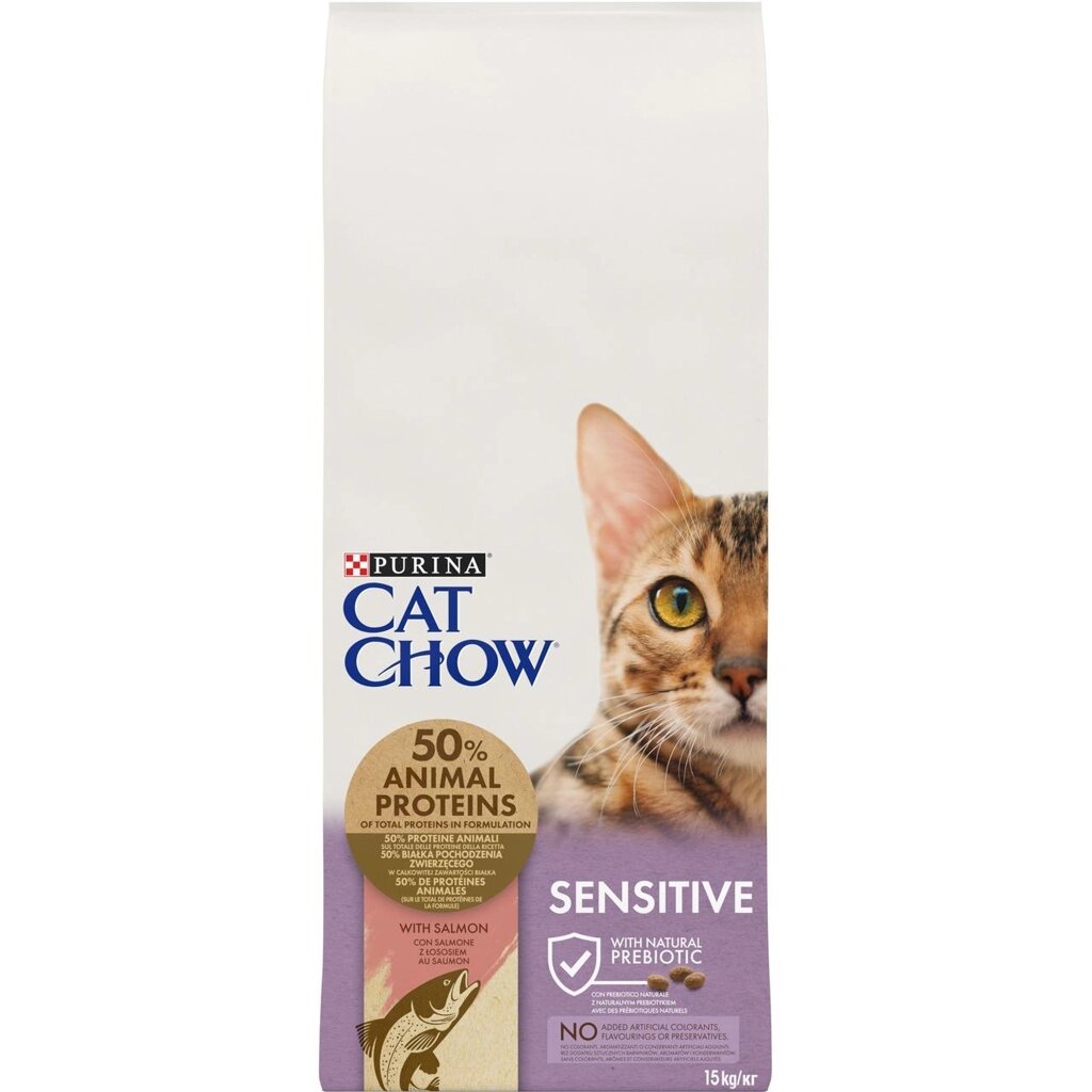 Сухий корм для дорослих котів із чутливою шкірою та травленням Cat Chow Sensitive з лососем 15 кг від компанії ZooVet - Інтернет зоомагазин самих низьких цін - фото 1