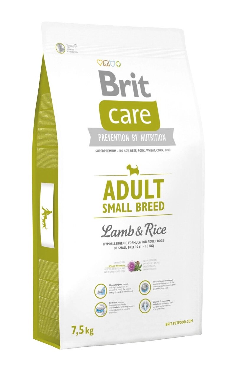 Сухий корм для дорослих собак дрібних порід Бріт Brit Care Adult Small Breed Lamb & Rice 7.5 кг від компанії ZooVet - Інтернет зоомагазин самих низьких цін - фото 1