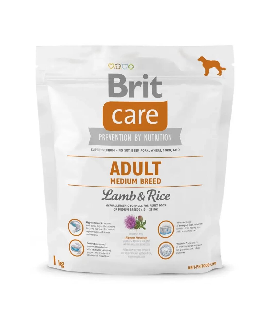 Сухий корм для дорослих собак середніх порід Бріт Brit Care Adult Medium Breed Lamb & Rice, 1 кг від компанії ZooVet - Інтернет зоомагазин самих низьких цін - фото 1