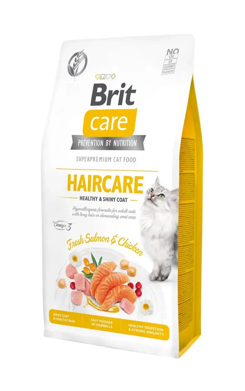 Сухий корм для довгошерстих котів Бріт Brit Care Cat GF Haircare Healthy&Shiny Coat з лососем і куркою, 400 г від компанії ZooVet - Інтернет зоомагазин самих низьких цін - фото 1