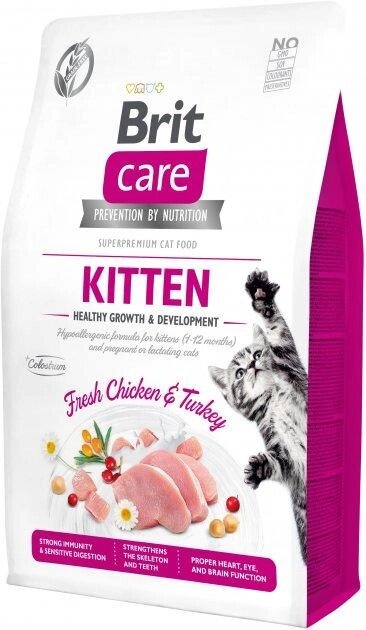 Сухий корм для кошенят Brit Care Cat GF Kitten Growth & Developmen з куркою та індичкою 2 кг від компанії ZooVet - Інтернет зоомагазин самих низьких цін - фото 1