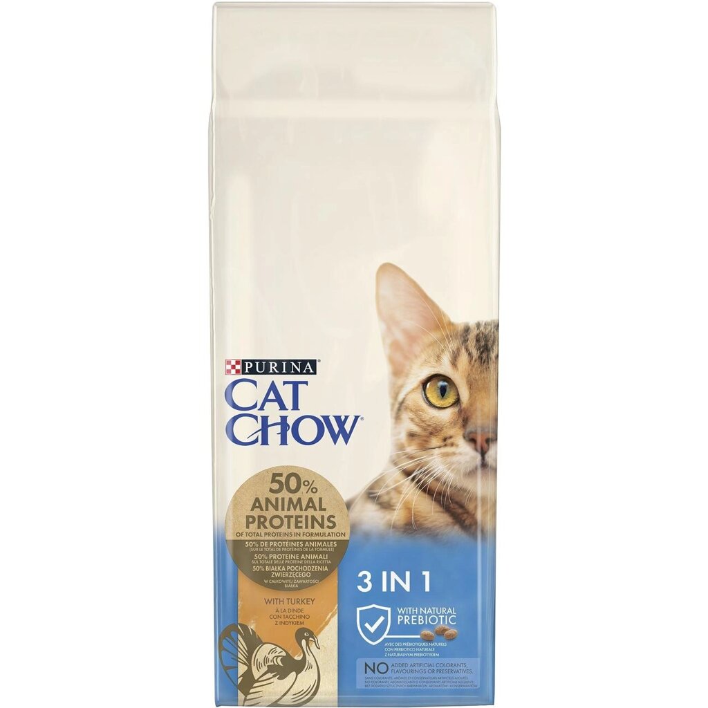Сухий корм для котів Cat Chow Feline 3 in 1 з формулою потрійної дії з індичкою 15 кг від компанії ZooVet - Інтернет зоомагазин самих низьких цін - фото 1