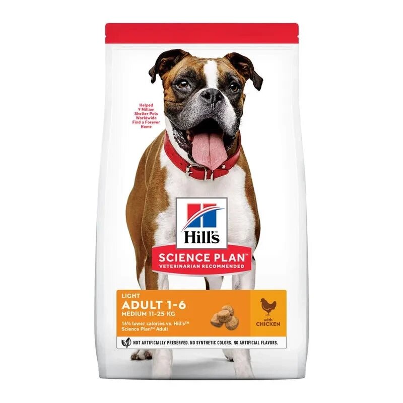Сухий корм для малоактивних собак Хіллс Hills SP Light Adult Medium середніх порід з куркою 14 кг від компанії ZooVet - Інтернет зоомагазин самих низьких цін - фото 1