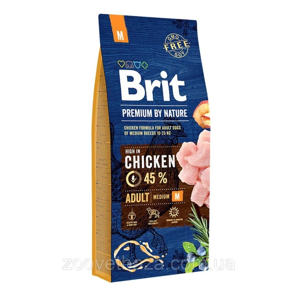 Сухий корм для собак Бріт Brit Premium Adult Medium Chicken середніх порід з куркою, 15 кг від компанії ZooVet - Інтернет зоомагазин самих низьких цін - фото 1