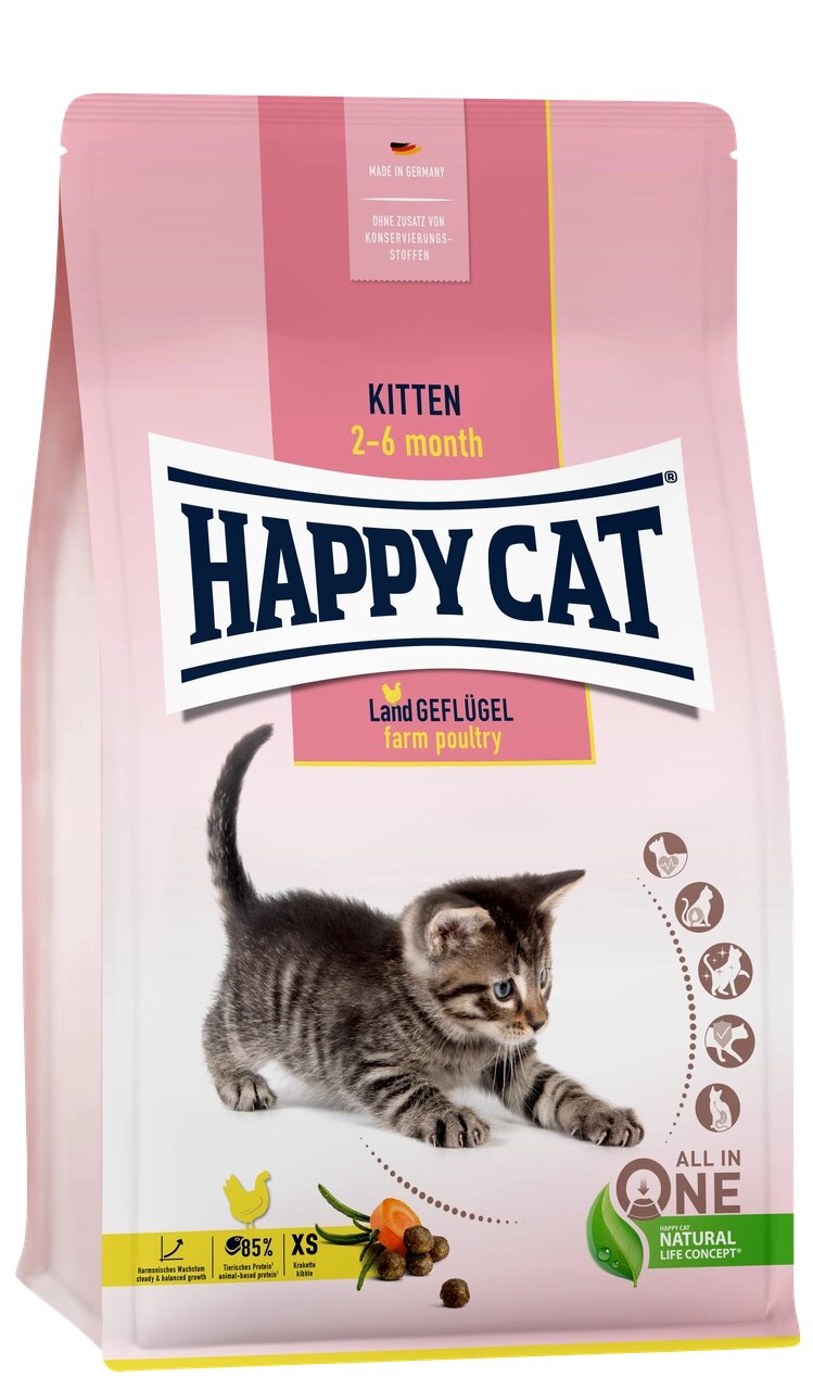 Сухий корм Happy Cat Kitten Geflugel для кошенят з 5 тижнів до 6 місяців (птах), 1.3 кг від компанії ZooVet - Інтернет зоомагазин самих низьких цін - фото 1