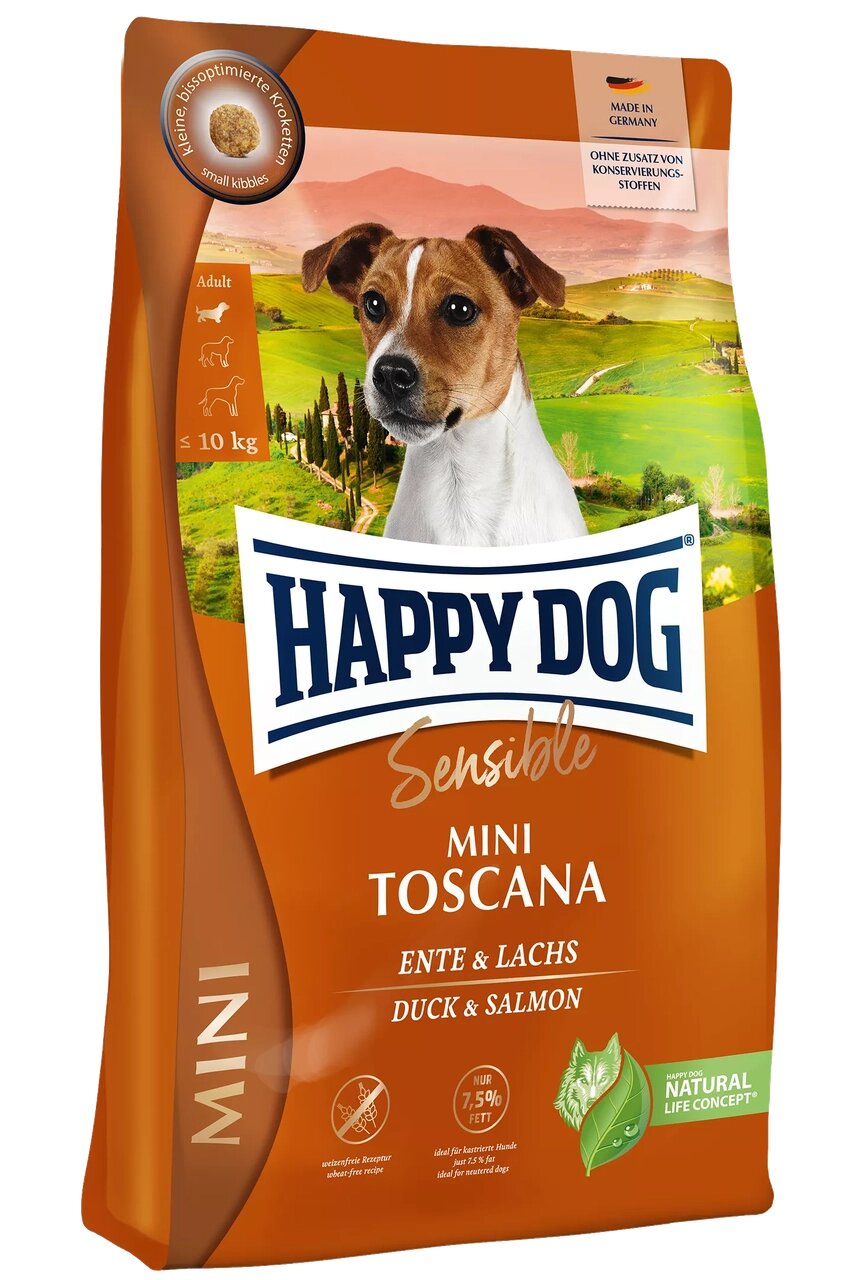 Сухий корм Happy Dog Sens Mini Toscana для собак малих порід з качкою та лососем, 4 кг від компанії ZooVet - Інтернет зоомагазин самих низьких цін - фото 1