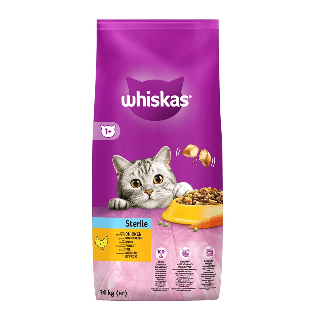 Сухий корм Whiskas (Віскас) смачні подушечки для дорослих стерилізованих кішок та кастрованих котів з куркою, 14 кг від компанії ZooVet - Інтернет зоомагазин самих низьких цін - фото 1