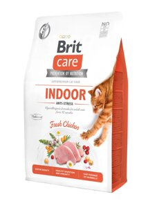 Сухий корм Бріт Brit Care Cat GF Indoor Anti-Stress з куркою для зниження рівня стресу в домашніх котів, 2 кг