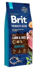 Сухий корм Бріт Brit Premium Sensitive Lamb з ягням для дорослих собак із чутливим травленням, 15 кг