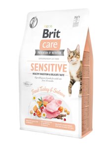 Сухий корм для вибагливих котів Бріт Brit Care Cat GF Sensitive Digestion&Delicate Taste з індичкою та лососем, 400 г