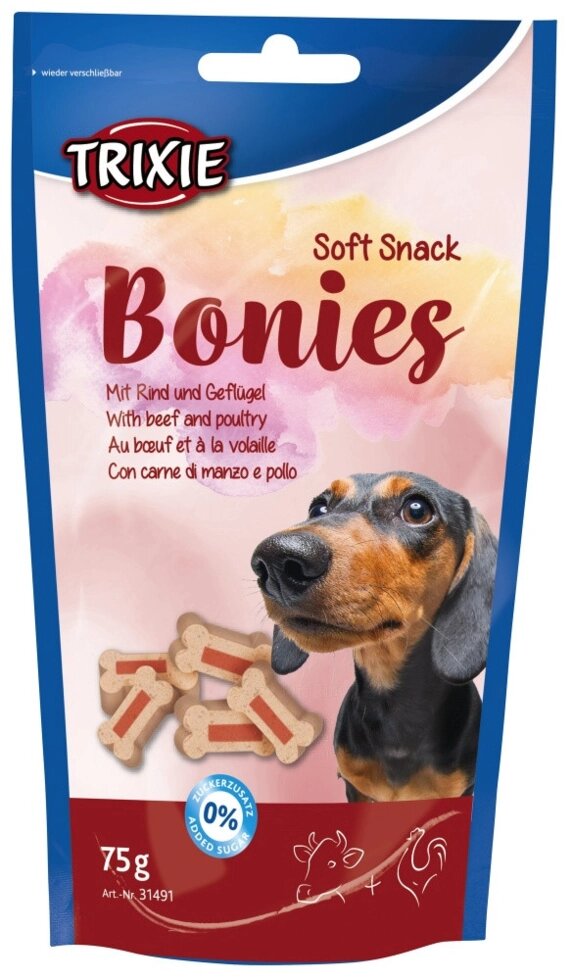 Trixie TX-31491 Soft Snack Bonies 75г-ласощі для собак зі смаком яловичини та птиці від компанії ZooVet - Інтернет зоомагазин самих низьких цін - фото 1