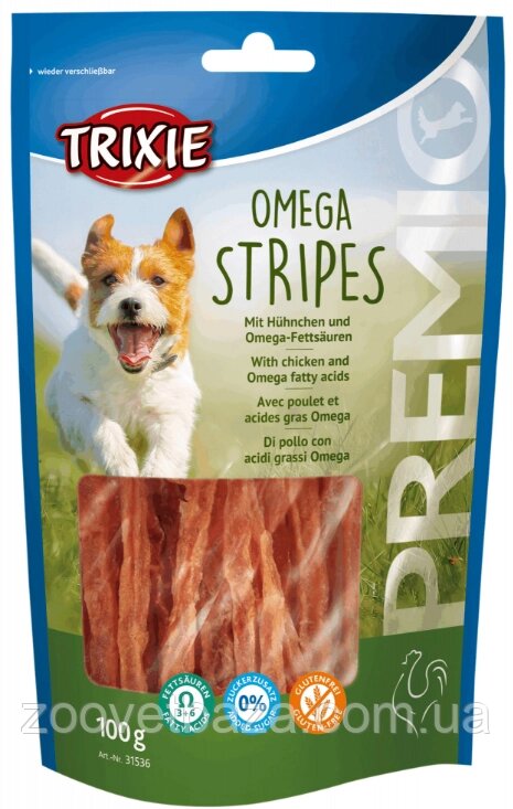 Trixie TX-31536 Premio Omega Stripes 100г - ласощі з курячою грудкою для собак від компанії ZooVet - Інтернет зоомагазин самих низьких цін - фото 1
