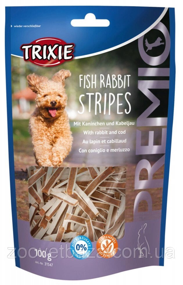 Trixie TX-31547 PREMIO Fish Rabbit Stripes 100г - ласощі з м'яса кролика і тріски для собак від компанії ZooVet - Інтернет зоомагазин самих низьких цін - фото 1
