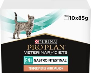Упаковка Purina Pro Plan Veterinary Diets Gastrointestinal з лососем для кішок при хворобах ШКТ 10 x 85 г
