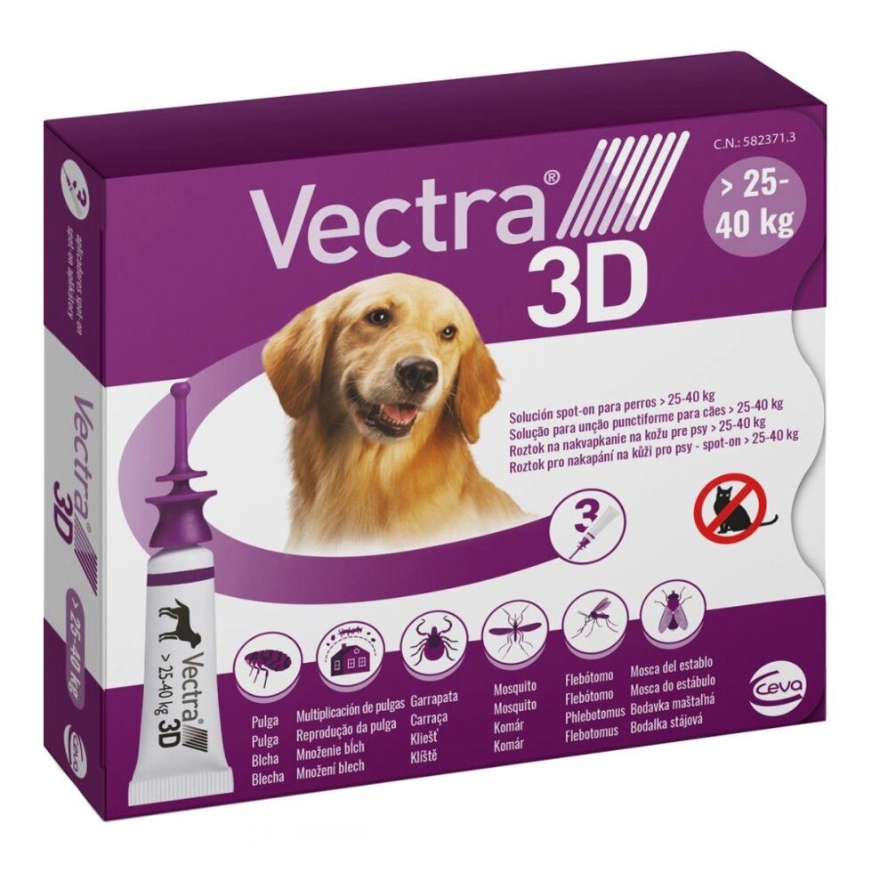 Vectra 3D (Вектра 3D) для собак вагою 25 - 40 кг (1 піпетка 4.7 мл), Ceva Франція (термін до 30.06.2025 р) від компанії ZooVet - Інтернет зоомагазин самих низьких цін - фото 1