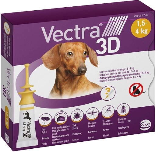 Vectra 3D (Вектра 3D) для Собак весом 1,5 - 4 кг (1 пипетка 0,8 мл) Ceva Франция ##от компании## ZooVet - Интернет зоомагазин самих низких цен - ##фото## 1