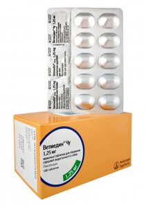 Ветмедин Чу (Vetmedin Chew) 1,25 мг табл. 10 для лікування серцево-судинної недостатності собак 5 - 10 кг