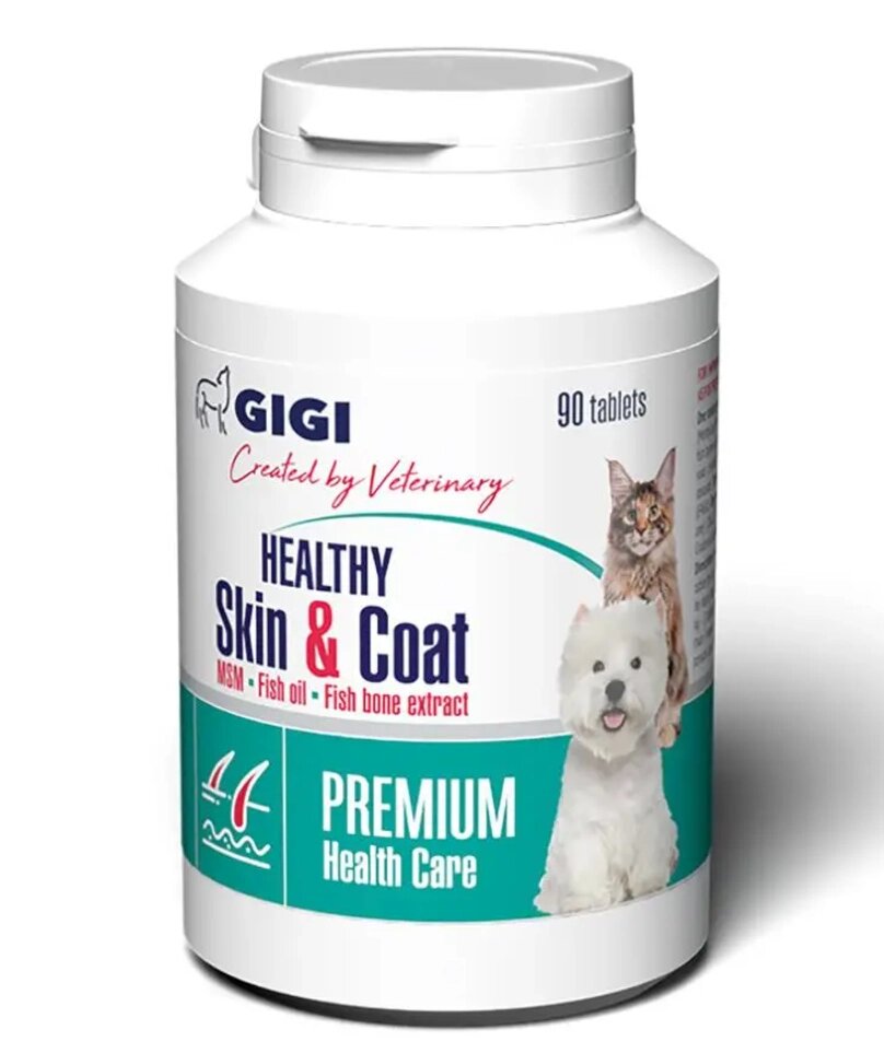 Вітаміни GIGI HEALTHY Skin & Coat для лікування дерматитів і покращення стану шерсті котів та собак №90 таблеток від компанії ZooVet - Інтернет зоомагазин самих низьких цін - фото 1