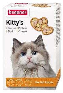 Вітаміни для кішок Beaphar Kitty's мікс ласощі з таурином та біотином, сиром та протеїном (таблетки №180)