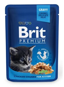 Вологий корм Бріт Brit Premium для кошенят 100 г з куркою