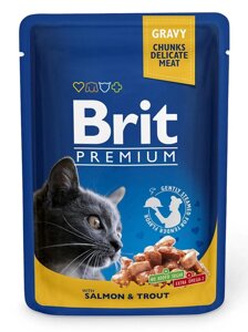 Вологий корм Бріт Brit Premium Шматочки з лососем і фореллю для котів 100 г