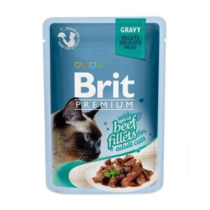 Вологий корм для котів Бріт Brit Premium Cat Beef Fillets Gravy pouch 85 г (філе яловичини в соусі)