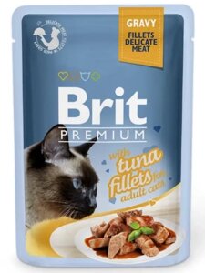 Вологий корм для котів Brit Premium Cat pouch 85 г філе тунця в соусі (пауч)