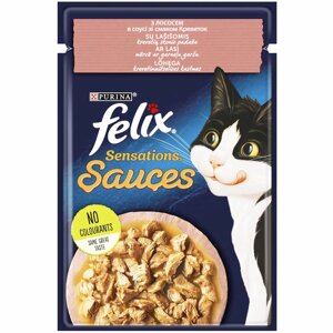 Вологий корм для котів Фелікс Felix Sensations Sauces з лососем у соусі та смаком креветок 85 г