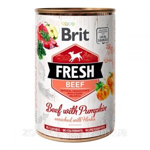 Вологий корм для собак Бріт Brit Fresh з яловичиною та гарбузом 400 г