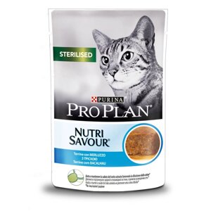 Вологий корм для стерилізованих кішок Purina Pro Plan Sterilised Nutrisavour шматочки в паштеті з тріскою 85 г