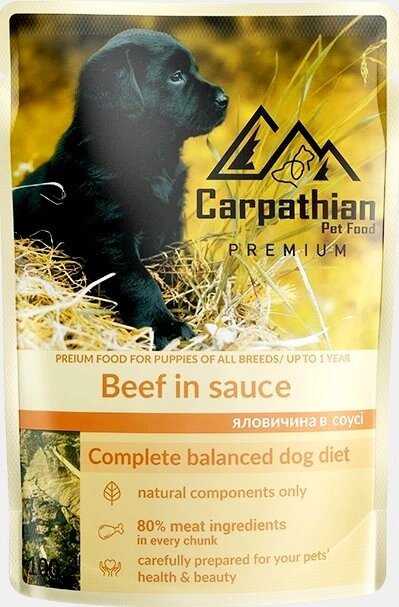 Вологий корм для цуценят всіх порід Pet Food Яловичина в соусі 100 г Carpathian від компанії ZooVet - Інтернет зоомагазин самих низьких цін - фото 1