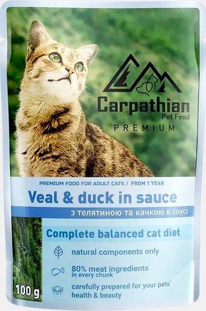 Вологий корм для кішок Pet Food Телятина з качкою в соусі 100 г Carpathian від компанії ZooVet - Інтернет зоомагазин самих низьких цін - фото 1