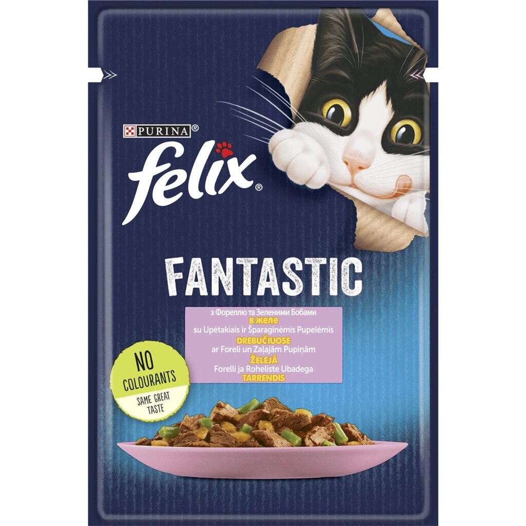 Вологий корм Фелікс Felix Fantastic консерви для кішок з фореллю і зеленими бобами в желе 85 г, Purina від компанії ZooVet - Інтернет зоомагазин самих низьких цін - фото 1