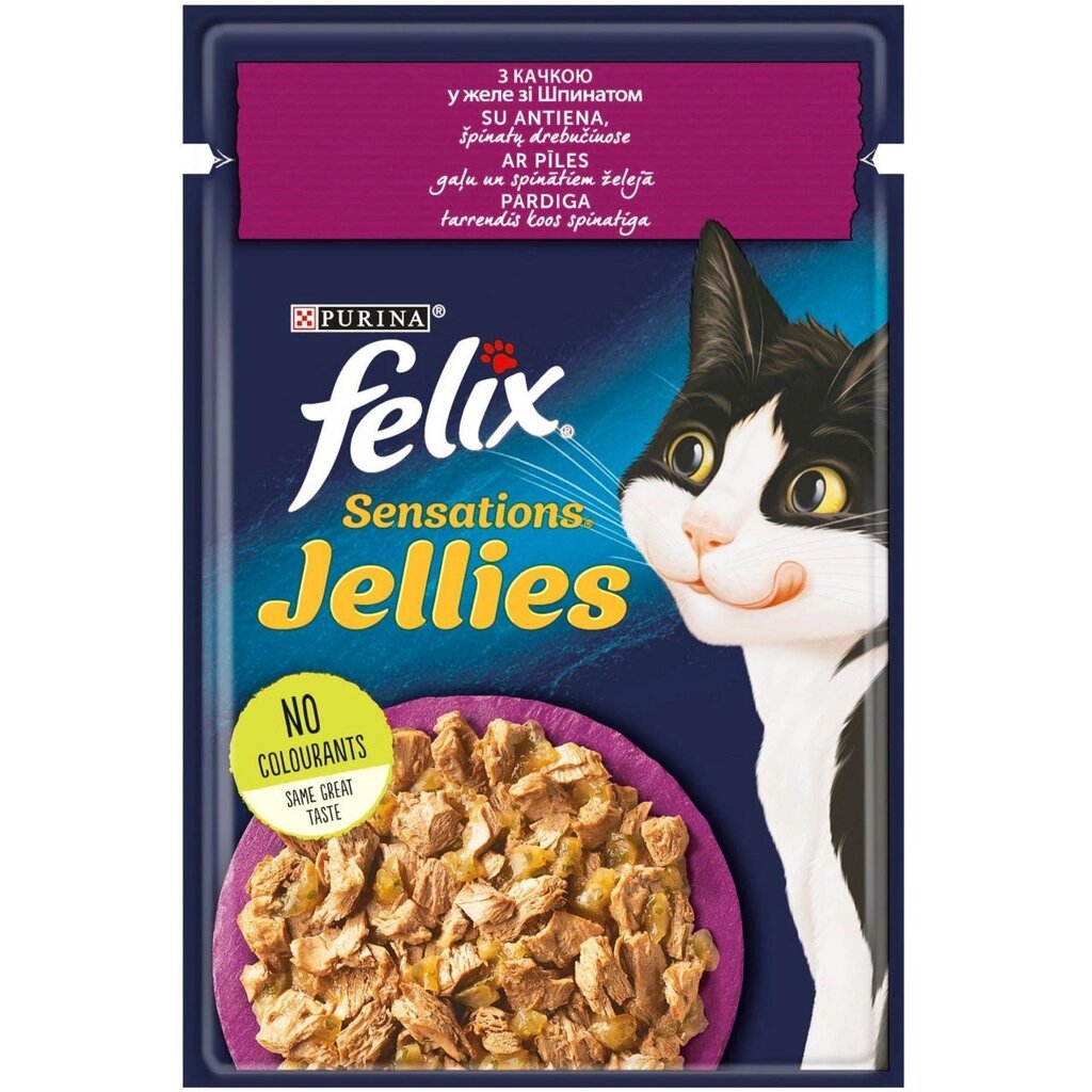 Вологий корм Фелікс Felix Sensations Jellies для котів шматочки з качкою і шпинатом в желе 85 г, Purina від компанії ZooVet - Інтернет зоомагазин самих низьких цін - фото 1