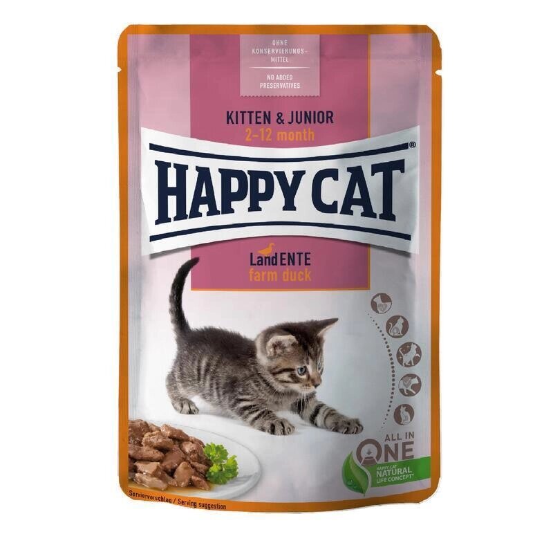 Вологий корм Happy Cat (Хеппі Кет) Kitten&Junior Land-Geflugel з качкою для кошенят (шматочки в соусі), 85 г від компанії ZooVet - Інтернет зоомагазин самих низьких цін - фото 1