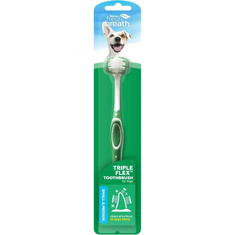 Зубна щітка для собак TropiClean TripleFlex для малих та середніх порід (середня жорсткість) від компанії ZooVet - Інтернет зоомагазин самих низьких цін - фото 1