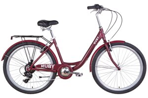 Алюмінієвий міський 7 швидкісний велосипед 26" Dorozhnik RUBY 2022 із заниженою рамою, темно-червоний (м)