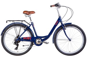 Алюмінієвий міський 7 швидкісний велосипед 26" Dorozhnik RUBY 2022 із заниженою рамою, темно-синій