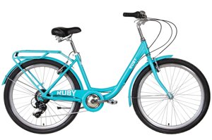 Алюмінієвий міський 7 швидкісний велосипед 26" RUBY 2022 із заниженою рамою, бірюзовий (м)