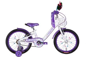 Дитячий велосипед для дівчинки 18" Formula CHERRY 2022 з кошиком і додатковими колесами, білий із бузковим
