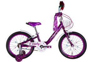 Дитячий велосипед для дівчинки 18" Formula CHERRY 2022 з кошиком і додатковими колесами, фіолетовий