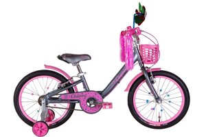 Дитячий велосипед для дівчинки 18" Formula CHERRY 2022 з кошиком і додатковими колесами, сірий із рожевим