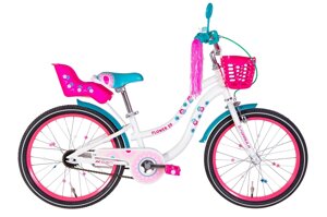 Дитячий велосипед із кошиком для дівчаток 2-колісний 20" Formula FLOWER PREMIUM 2022, білий із рожевим