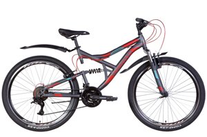 Двопідвіс гірський дорослий велосипед 26" 21 швидкісний CANYON AM2 Vbr 202, темно-сірий з червоним