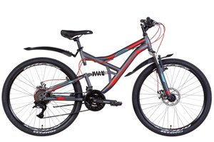 Гірський дорослий велосипед 21 швидкісний двопідвіс 26" CANYON AM2 DD 2022, темно-сірий з червоним