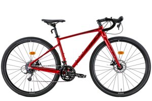 Гравійний алюмінієвий шосейний велосипед 28" ригід Leon GR-90 DD 2022 з дисковими гальмами, червоний із чорним S