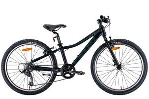 Легкий дорожній велосипед для підлітків алюмінієвий 7 швидкостей 24" Leon JUNIOR Vbr 2022, чорний з хакі